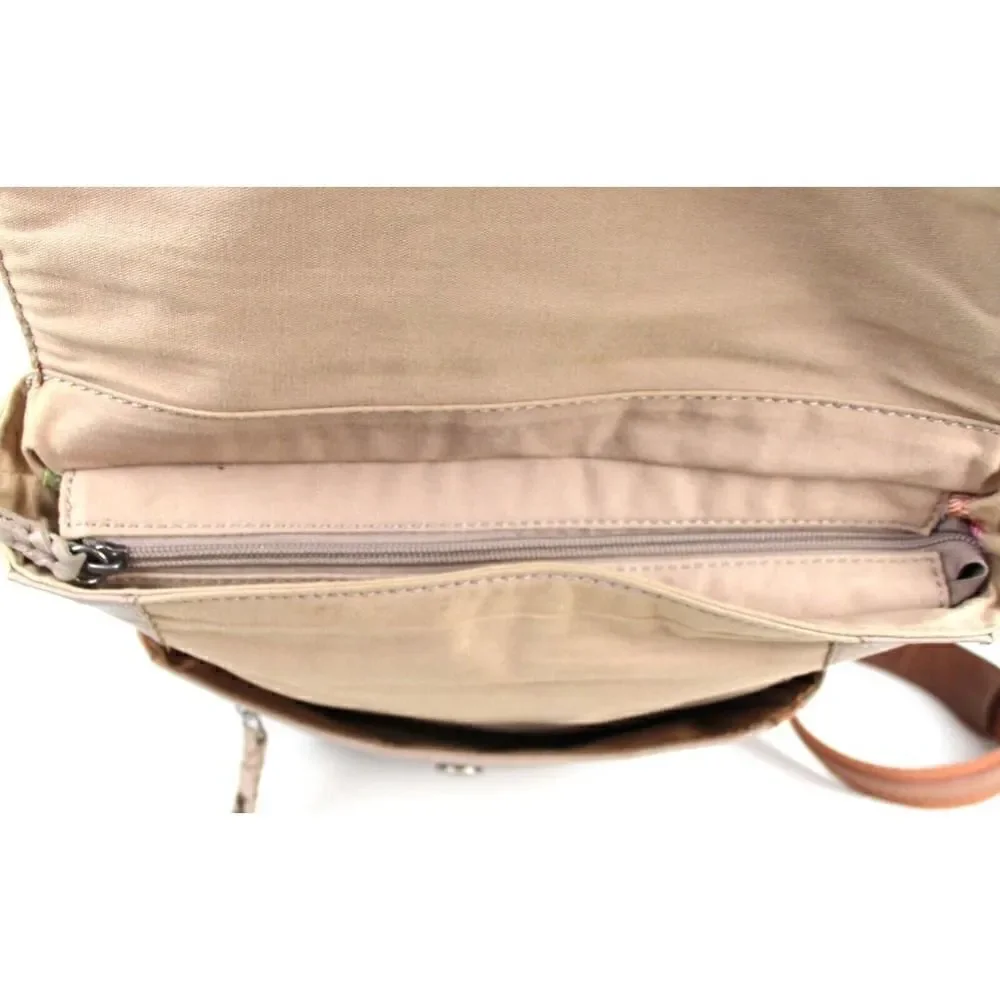THE SAK BEIGE BROWN GENUINE LEATHER CONVERTIBLE BACKPACK SHOULDER BAG X-BODY